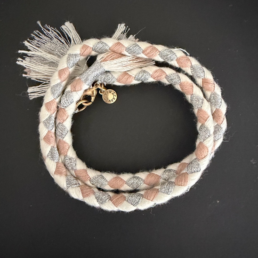 J Crew Braided Wrap Bracelet Neutral Pink Gray Tassel
